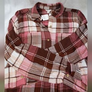 Cato NWT Womens Brown/Pink Plaid L/S Knee Length Western Dress Small
